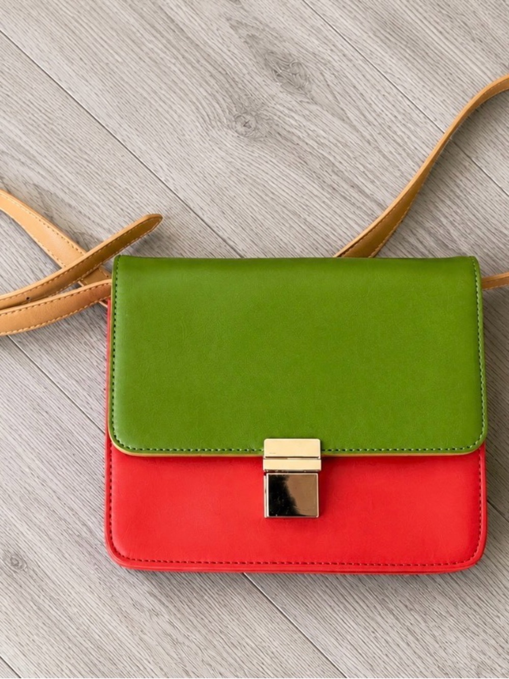 Colorblock Crossbody Bag | Green & Orange | Adjustable Strap